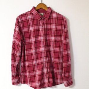 L.L. Bean Pink Plaid‎ Fleece Button Down Size Medium